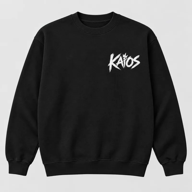 Black sweatshirt with a small white KAiOS logo on the chest